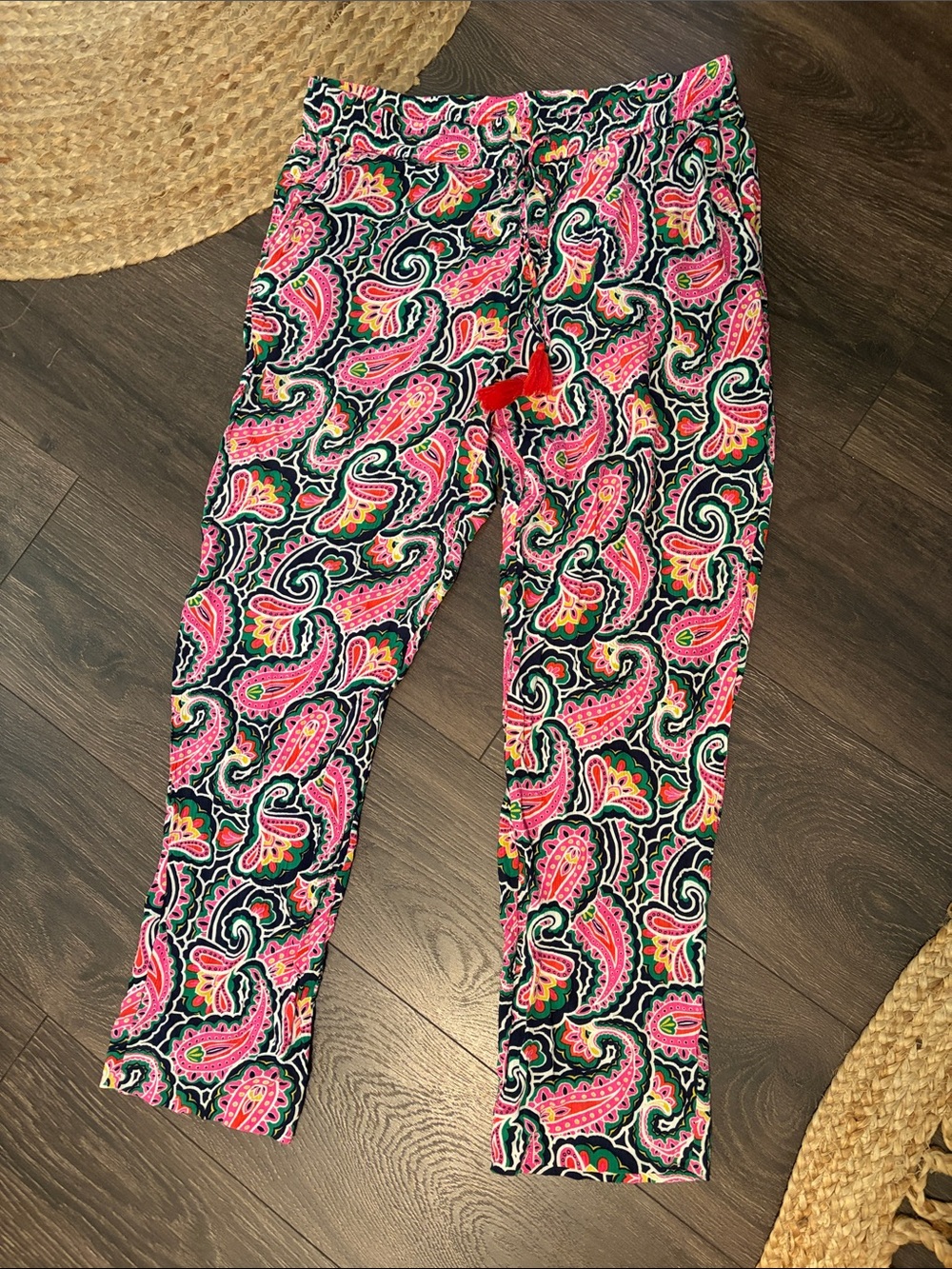 Boden Pink, Black & Green Paisley Lounge Pants